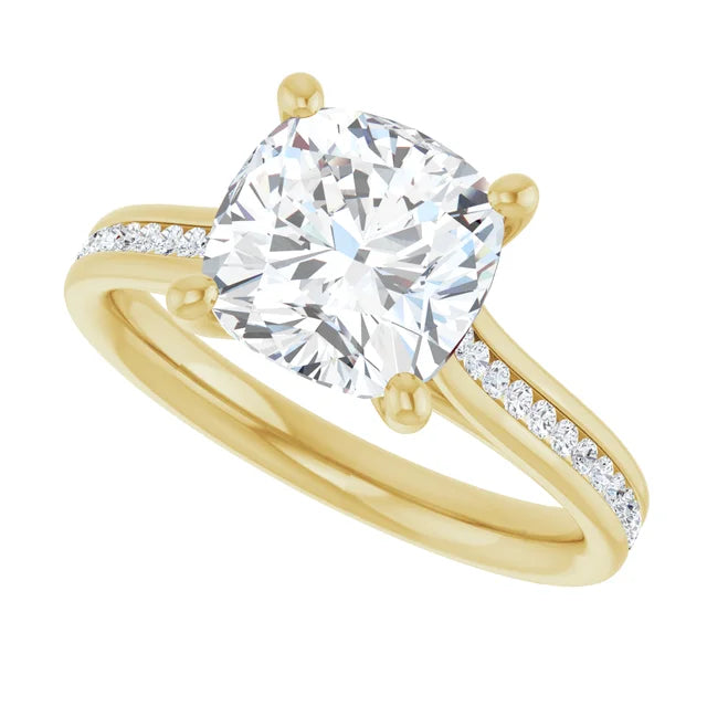 14K White Gold 2.86 CTW Cushion Solitaire Cathedral Pavé Lab Grown Diamond Engagement Ring