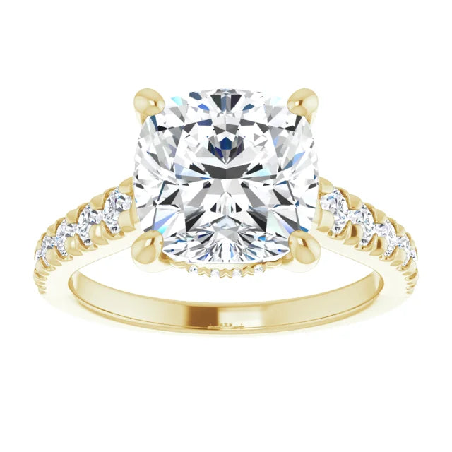 14K White Gold 3.06 CTW Cushion Solitaire Lab Grown Diamond Engagement Ring with Pavé Band