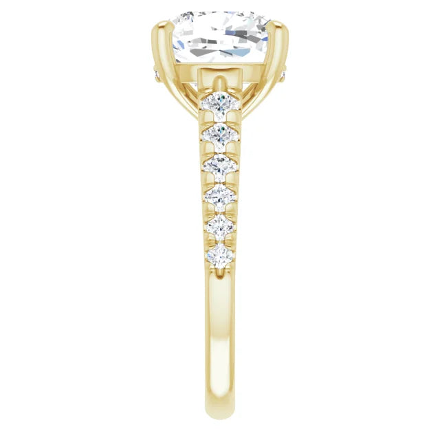 14K White Gold 3.06 CTW Cushion Solitaire Lab Grown Diamond Engagement Ring with Pavé Band