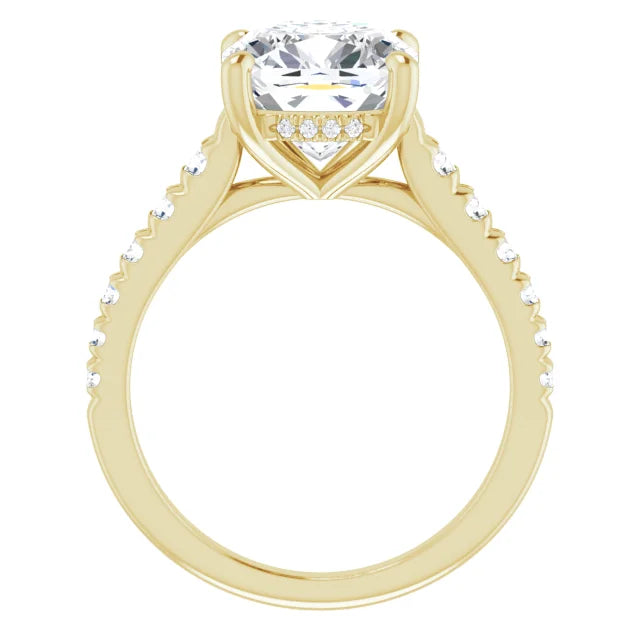 14K White Gold 3.06 CTW Cushion Solitaire Lab Grown Diamond Engagement Ring with Pavé Band