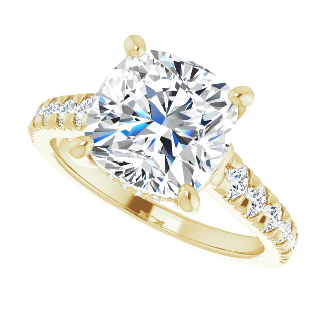 14K White Gold 3.06 CTW Cushion Solitaire Lab Grown Diamond Engagement Ring with Pavé Band