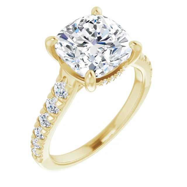 14K White Gold 3.06 CTW Cushion Solitaire Lab Grown Diamond Engagement Ring with Pavé Band