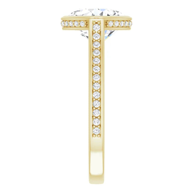 14K White Gold 3.09 CTW Cushion-Cut Lab Grown Diamond Bezel Engagement Ring with Pavé Band