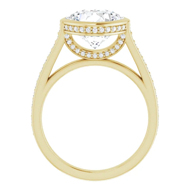 14K White Gold 3.09 CTW Cushion-Cut Lab Grown Diamond Bezel Engagement Ring with Pavé Band