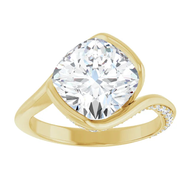 14K White Gold 3.30 CTW Cushion Half Bezel Bypass Lab Grown Diamond Engagement Ring with Pavé Band