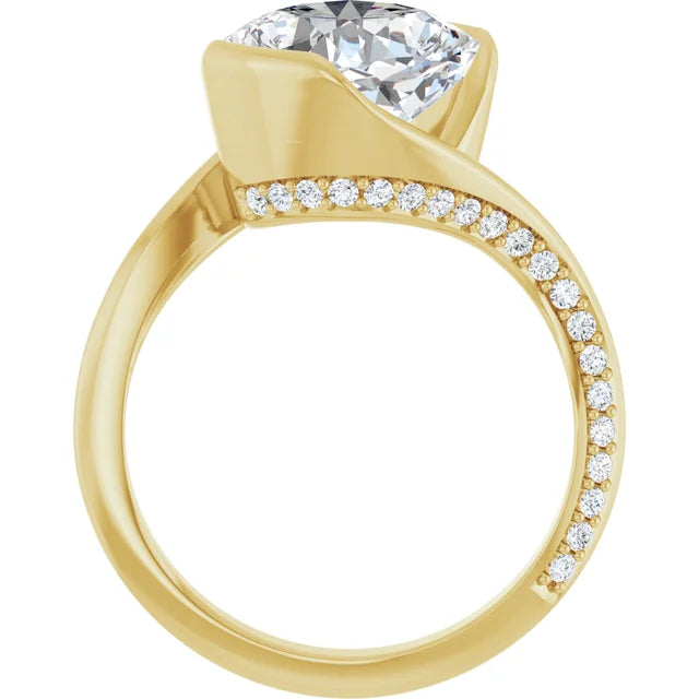 14K White Gold 3.30 CTW Cushion Half Bezel Bypass Lab Grown Diamond Engagement Ring with Pavé Band