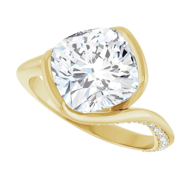 14K White Gold 3.30 CTW Cushion Half Bezel Bypass Lab Grown Diamond Engagement Ring with Pavé Band
