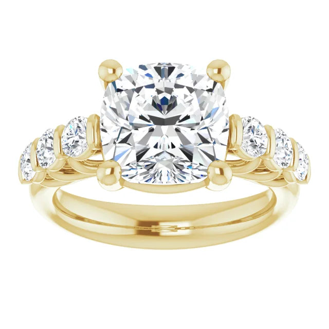 14K White Gold 3.43 CTW Cushion-Cut Lab Grown Diamond Engagement Ring with Solitaire and Pavé Band