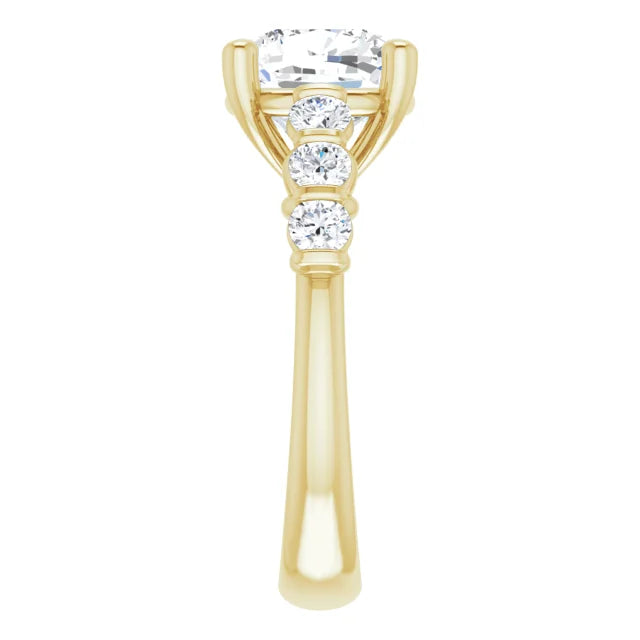 14K White Gold 3.43 CTW Cushion-Cut Lab Grown Diamond Engagement Ring with Solitaire and Pavé Band