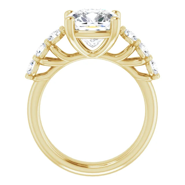 14K White Gold 3.43 CTW Cushion-Cut Lab Grown Diamond Engagement Ring with Solitaire and Pavé Band