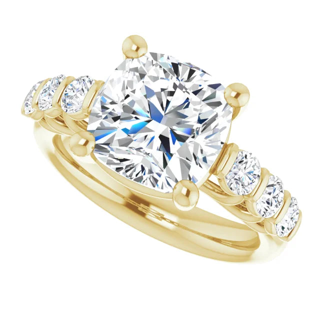 14K White Gold 3.43 CTW Cushion-Cut Lab Grown Diamond Engagement Ring with Solitaire and Pavé Band
