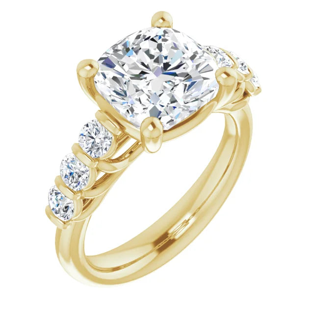 14K White Gold 3.43 CTW Cushion-Cut Lab Grown Diamond Engagement Ring with Solitaire and Pavé Band