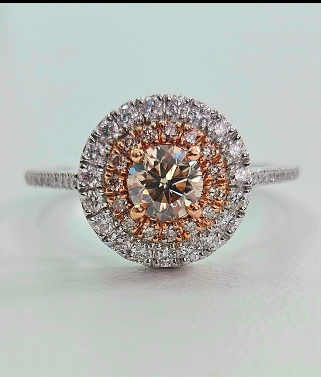 14K Two Tone Double Halo Engagement Ring with 1.44 CTW White, Brown and Desert Natural Diamonds
