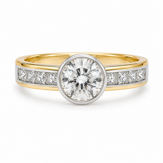 14K Two Tone Engagement Ring with 1.5ctw, I1/J Natural Diamond Center Stone and 0.70ctw Accent Stones
