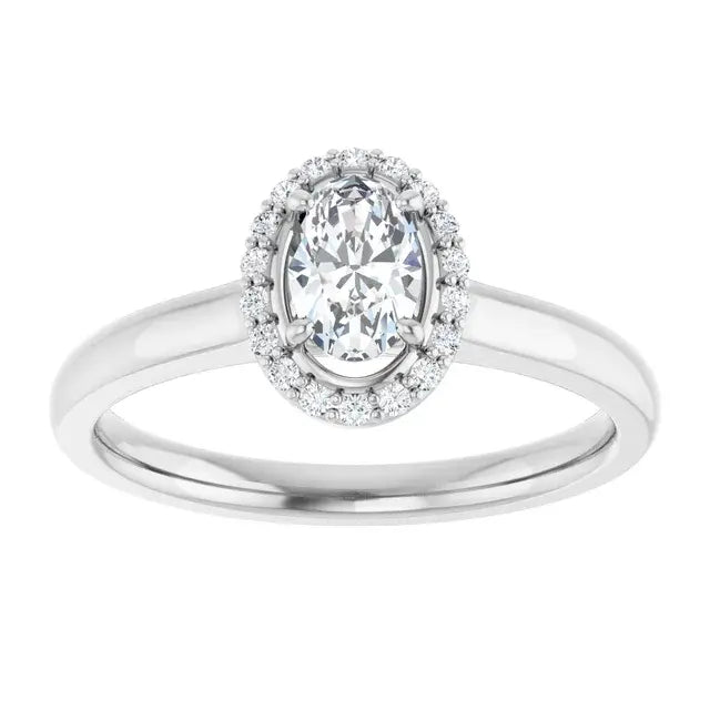 14K White Gold 0.49 CTW Oval-Cut Diamond Engagement Ring with Halo Setting-