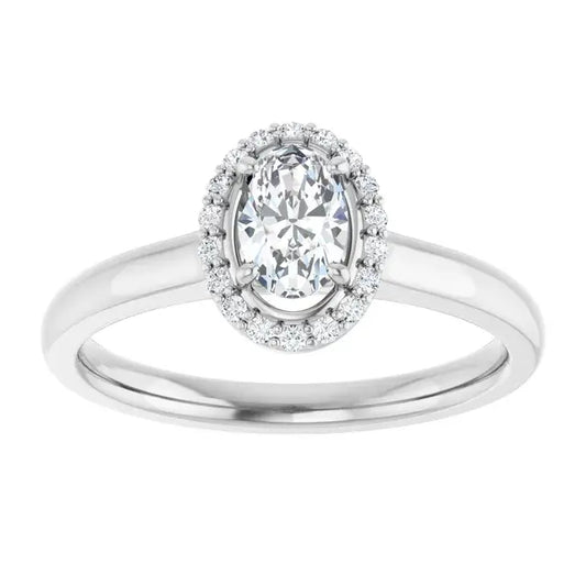 14K White Gold 0.49 CTW Oval-Cut Diamond Engagement Ring with Halo Setting-