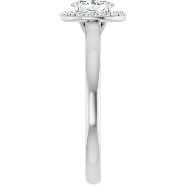 14K White Gold 0.49 CTW Oval-Cut Diamond Engagement Ring with Halo Setting-