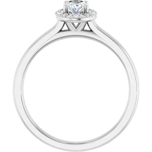 14K White Gold 0.49 CTW Oval-Cut Diamond Engagement Ring with Halo Setting-