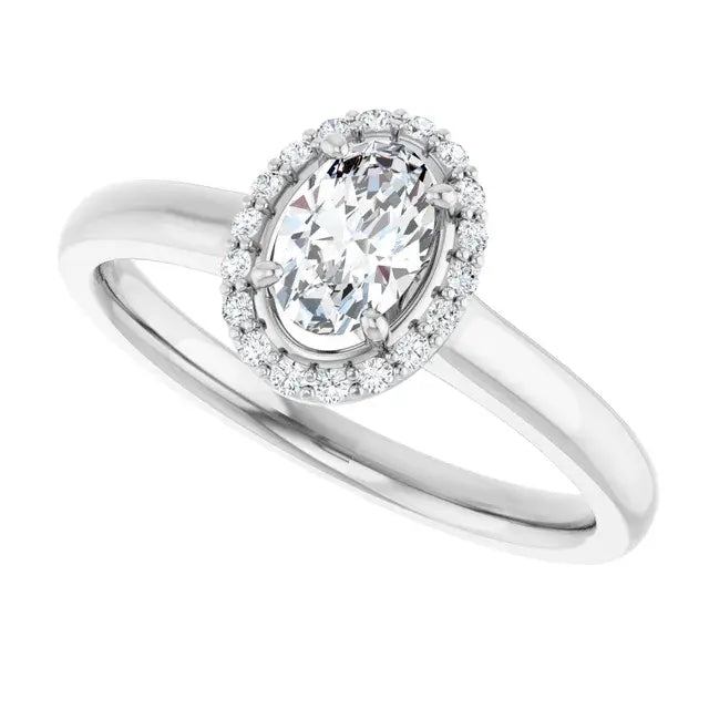 14K White Gold 0.49 CTW Oval-Cut Diamond Engagement Ring with Halo Setting-
