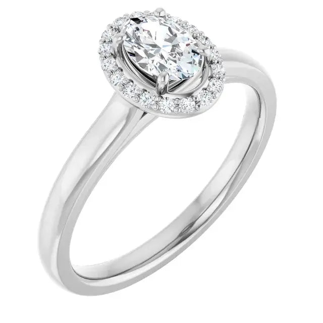 14K White Gold 0.49 CTW Oval-Cut Diamond Engagement Ring with Halo Setting-