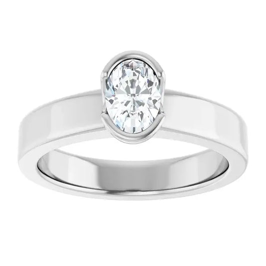 14K White Gold 0.51 CTW Oval-Cut Diamond Engagement Ring with Bezel Setting-