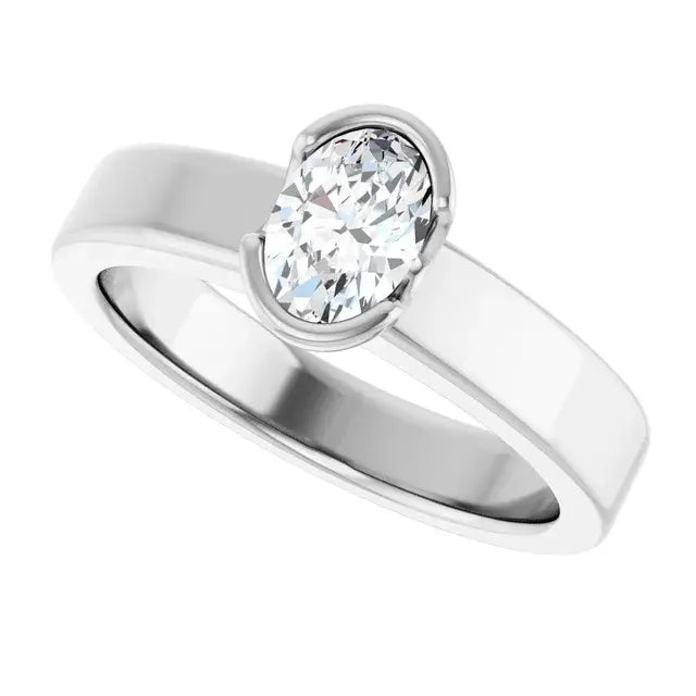 14K White Gold 0.51 CTW Oval-Cut Diamond Engagement Ring with Bezel Setting-