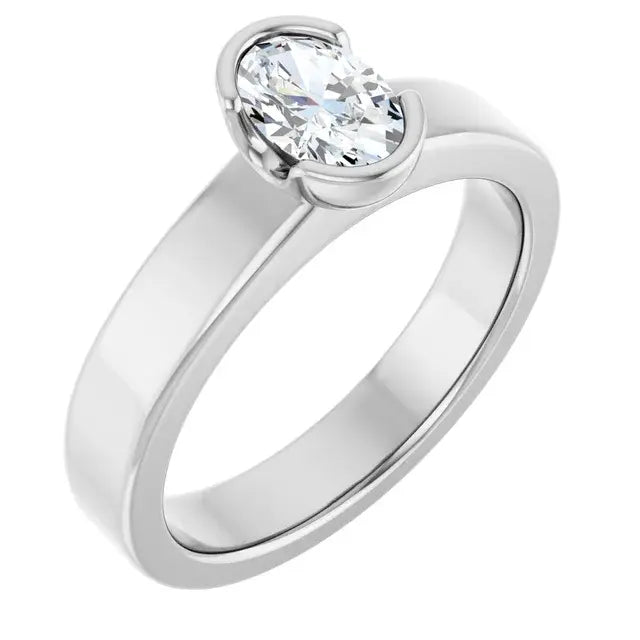 14K White Gold 0.51 CTW Oval-Cut Diamond Engagement Ring with Bezel Setting-