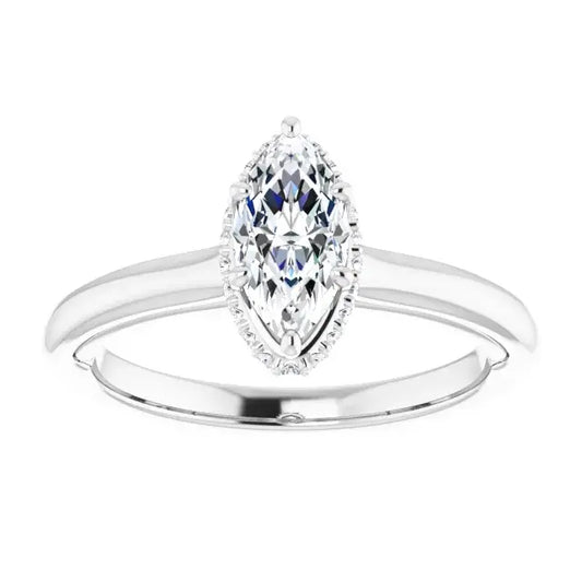 14K White Gold 0.56 CTW Marquise-Cut Diamond Engagement Ring with a Hidden Halo Setting-