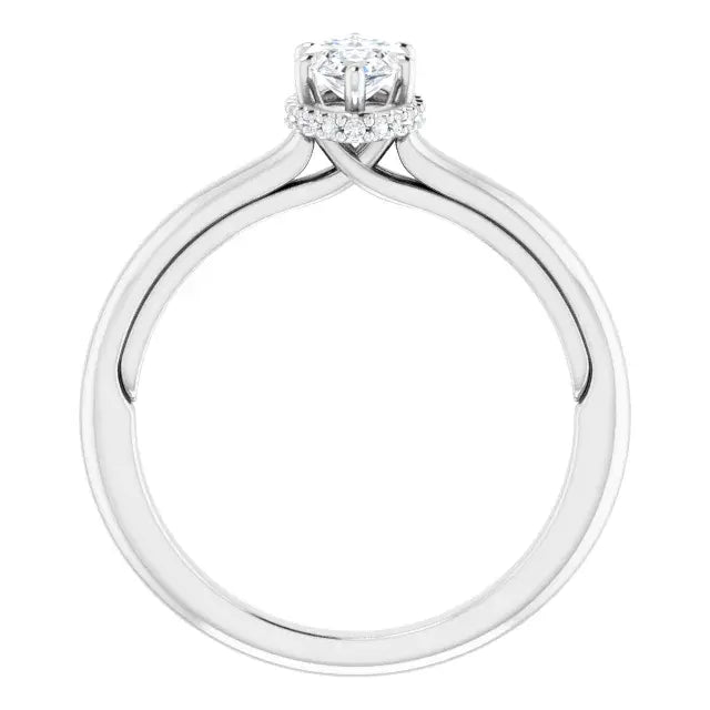 14K White Gold 0.56 CTW Marquise-Cut Diamond Engagement Ring with a Hidden Halo Setting-
