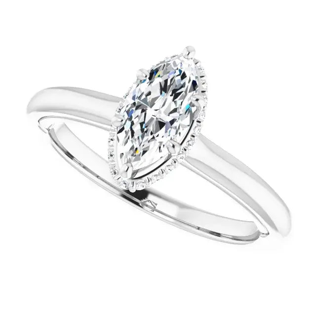 14K White Gold 0.56 CTW Marquise-Cut Diamond Engagement Ring with a Hidden Halo Setting-