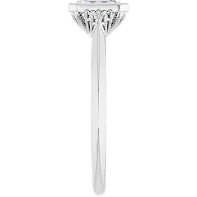 14K White Gold 0.67 CTW Emerald-Cut Bezel Diamond Engagement Ring with Accents-