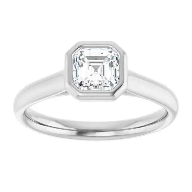 14K White Gold 0.70 CTW Asscher-Cut Diamond Engagement Ring with Bezel Setting