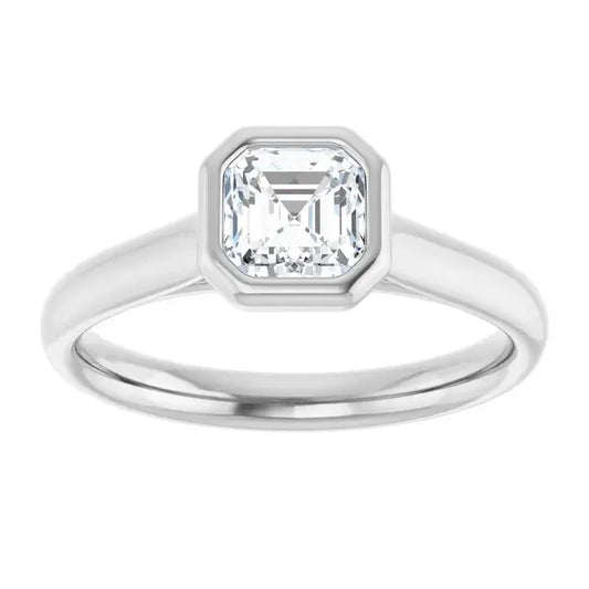 14K White Gold 0.70 CTW Asscher-Cut Diamond Engagement Ring with Bezel Setting