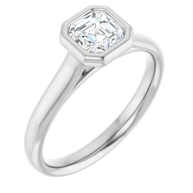 14K White Gold 0.70 CTW Asscher-Cut Diamond Engagement Ring with Bezel Setting