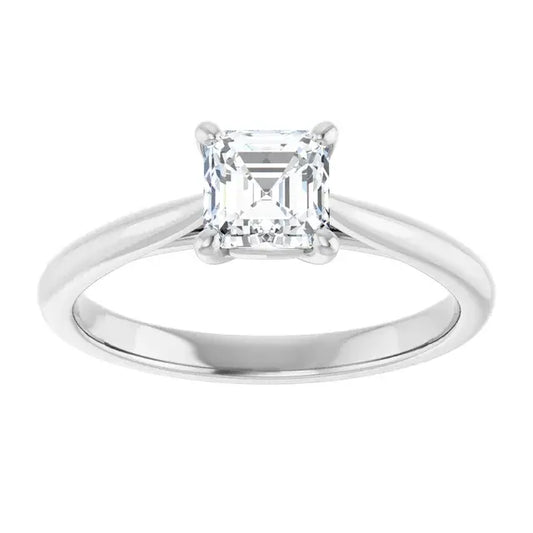 14K White Gold 0.70 CTW Asscher-Cut Diamond Engagement Ring with Classic Solitaire Setting