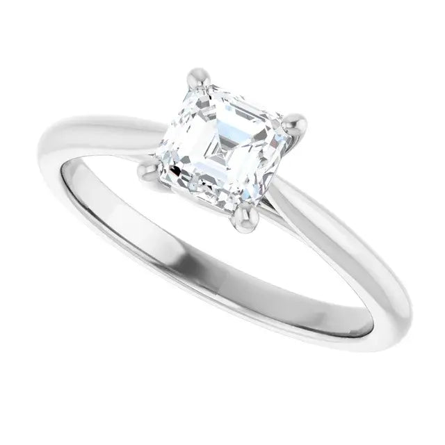 14K White Gold 0.70 CTW Asscher-Cut Diamond Engagement Ring with Classic Solitaire Setting