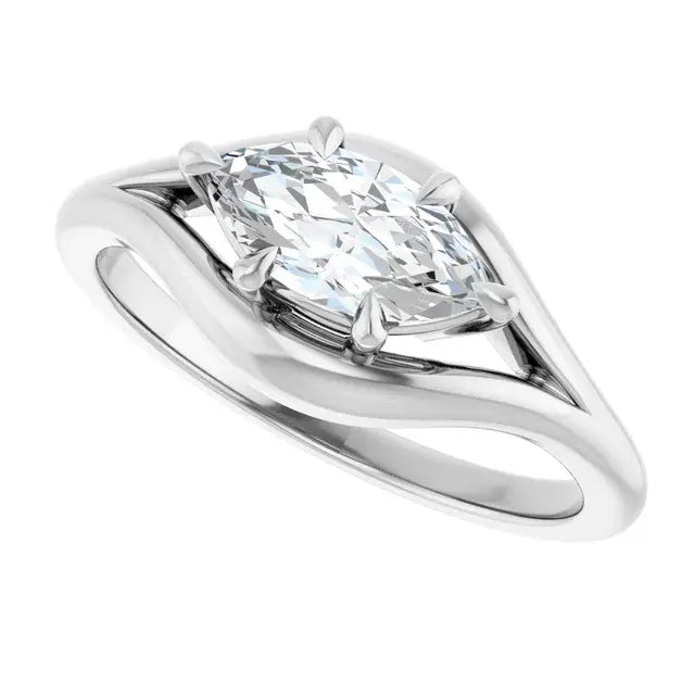 14K White Gold 0.70 CTW Marquise-Cut Solitaire Diamond Engagement Ring with a Split Shank-