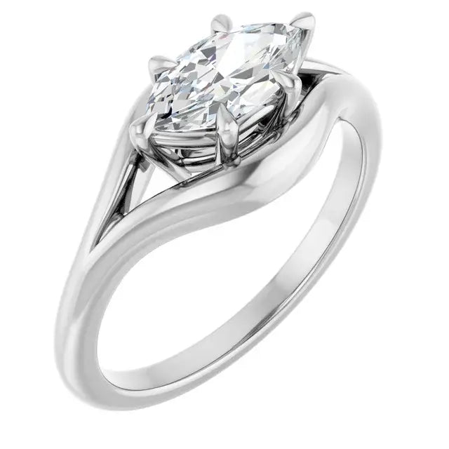 14K White Gold 0.70 CTW Marquise-Cut Solitaire Diamond Engagement Ring with a Split Shank-