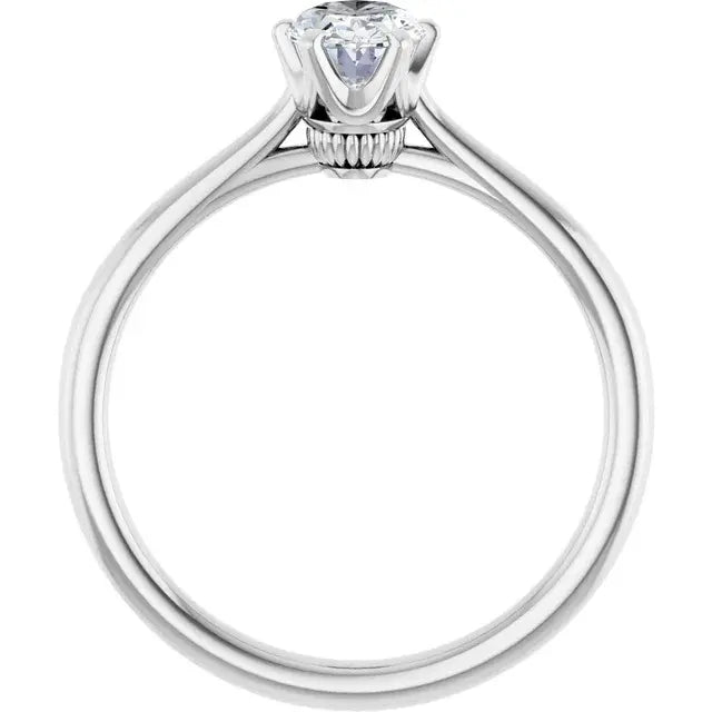 14K White Gold 0.70 CTW Oval-Cut Diamond Engagement Ring with Basket Solitaire Setting-