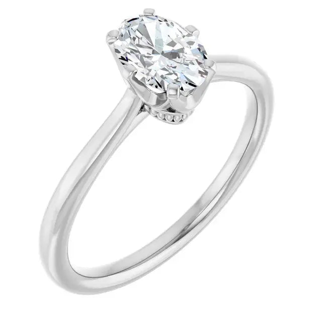 14K White Gold 0.70 CTW Oval-Cut Diamond Engagement Ring with Basket Solitaire Setting-