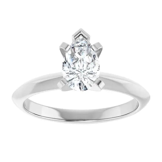 14K White Gold 0.70 CTW Pear-Cut Diamond Engagement Ring with Chevron Prong Solitaire Setting-