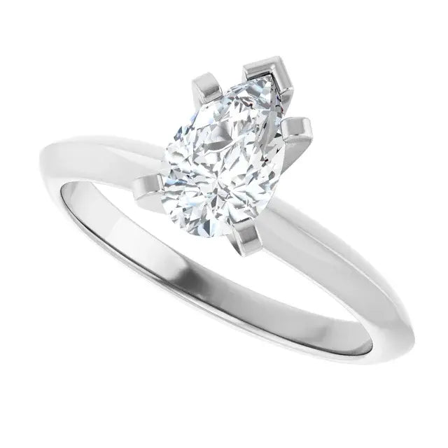 14K White Gold 0.70 CTW Pear-Cut Diamond Engagement Ring with Chevron Prong Solitaire Setting-