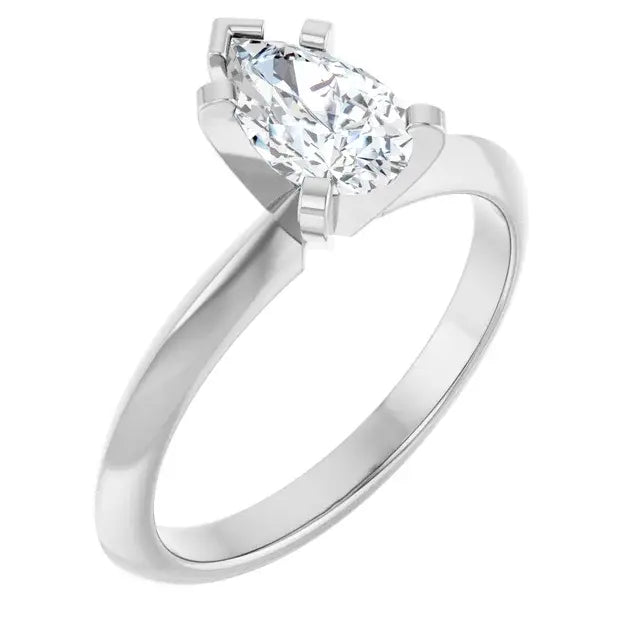 14K White Gold 0.70 CTW Pear-Cut Diamond Engagement Ring with Chevron Prong Solitaire Setting-