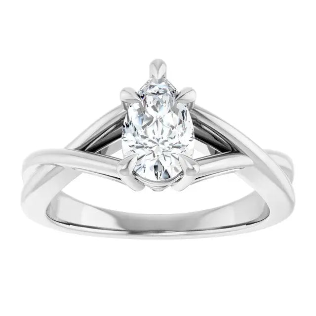14K White Gold 0.70 CTW Pear-Cut Diamond Engagement Ring with Twisted Cathedral Setting-