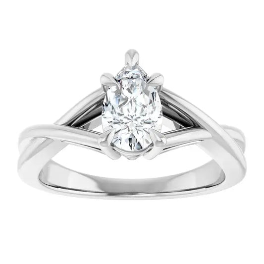14K White Gold 0.70 CTW Pear-Cut Diamond Engagement Ring with Twisted Cathedral Setting-