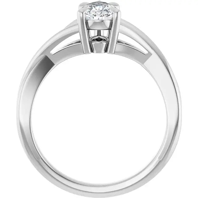 14K White Gold 0.70 CTW Pear-Cut Diamond Engagement Ring with Twisted Cathedral Setting-