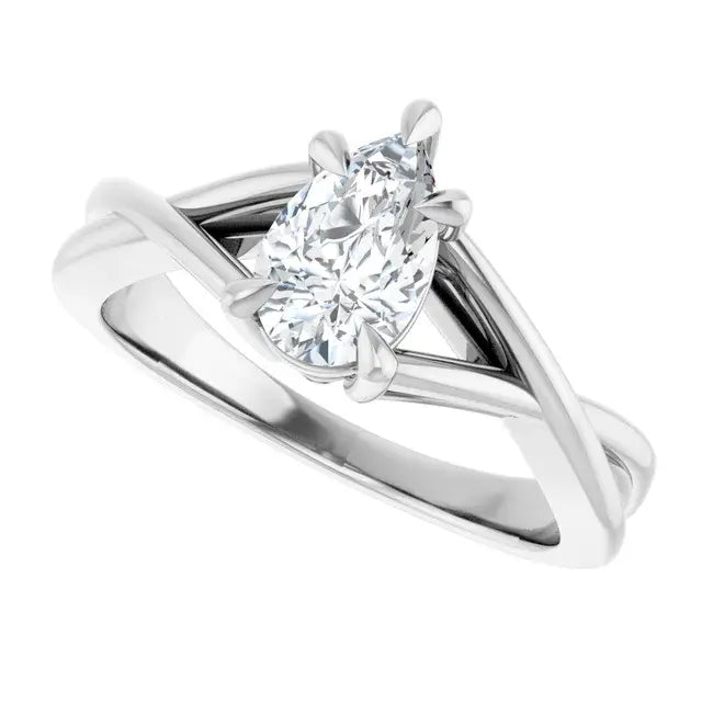 14K White Gold 0.70 CTW Pear-Cut Diamond Engagement Ring with Twisted Cathedral Setting-