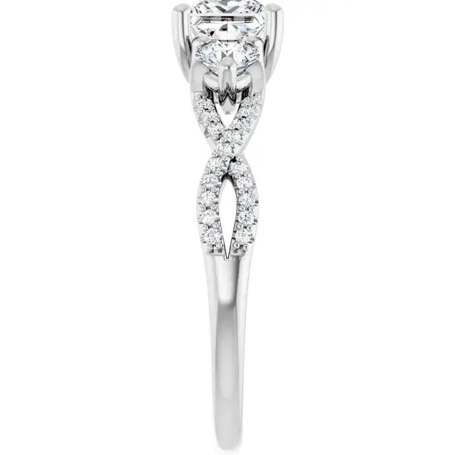 14K White Gold 0.70 CTW Princess Three-Stone Pavé Twisted Diamond Engagement Ring-