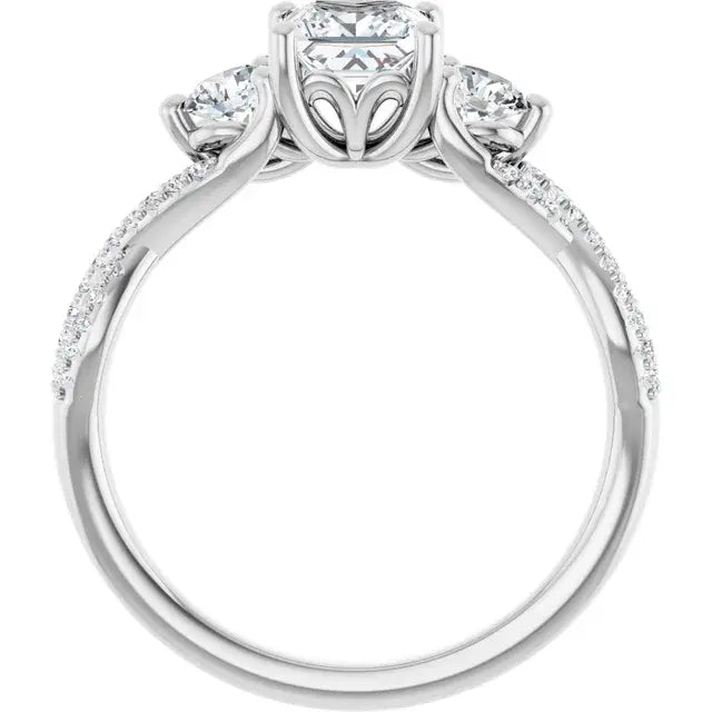 14K White Gold 0.70 CTW Princess Three-Stone Pavé Twisted Diamond Engagement Ring-