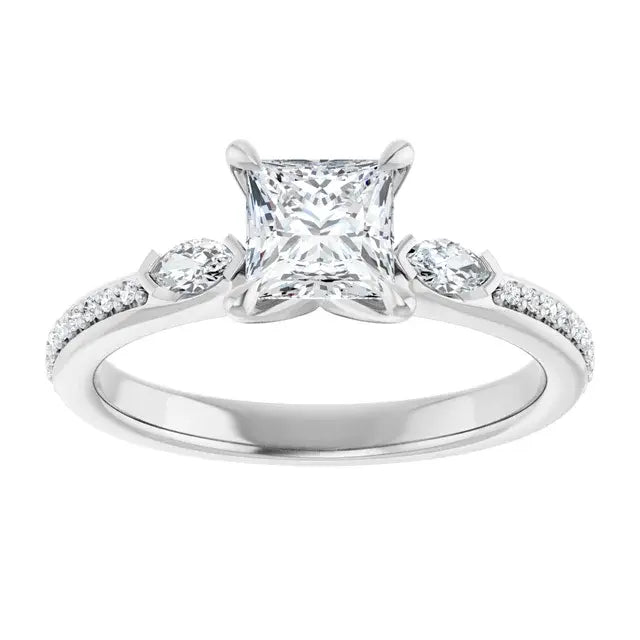 14K White Gold 0.72 CTW Princess Claw Prong Three-Stone Diamond Engagement Ring-